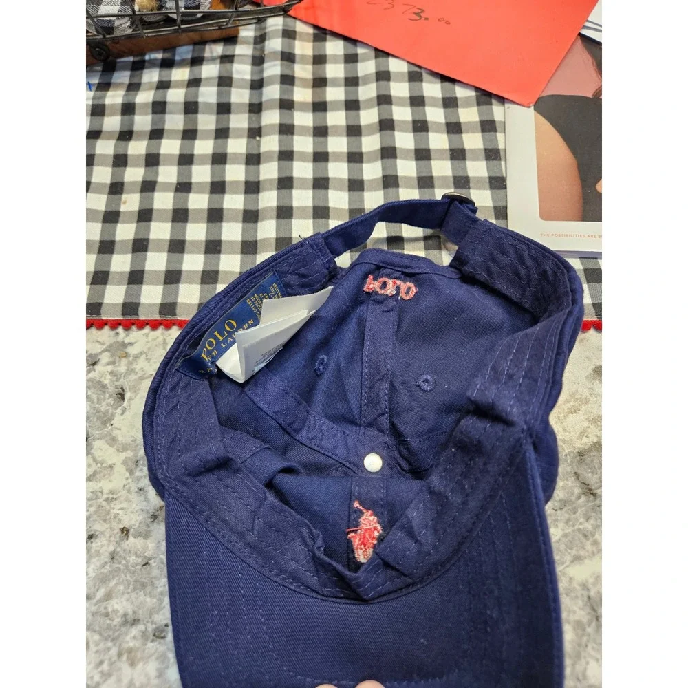 Polo Ralph Lauren Kids Navy Blue Cotton Chino Baseball  Hat Red Pony OS 4-7